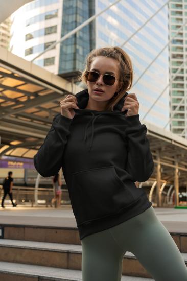3 İplik Şardonlu Hoodie Siyah